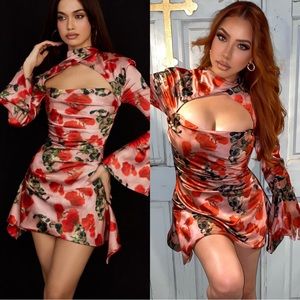 House Of Cb Toira Rose Print Corset Dress - Large